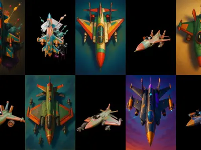AirCraft bundle 8 pack 100 glb Low-poly 3D model