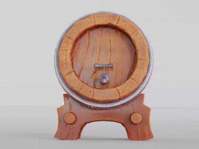 Stylized Wooden Wine Barrel  Game Ready Low-poly 3D model