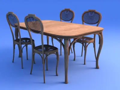 Art Nouveau Dining Table and Chairs - rigged 3D model