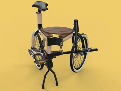 WOODEN RATTAN FOLDING BIKE BICYCLE FOLDABLE TO CHAIR 3D model