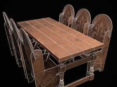 Elegant Long Table and High Chairs  3D Model Pack