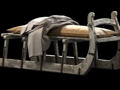 Restoration Hardware ANTIQUE HUNGARIAN SLEIGH BENCH BURLAP 3D model