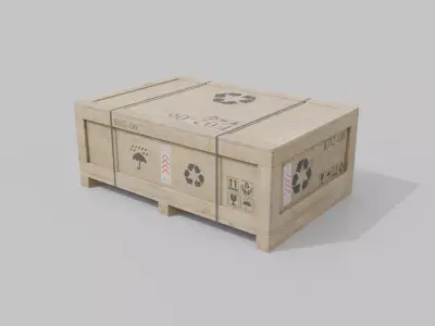 Wide and Flat Wooden Crate - Customizable Shipping Box Low-poly 3D model