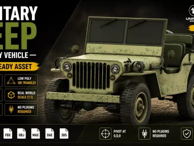 Military Jeep Vehicle Army Game Ready Low-poly 3D model