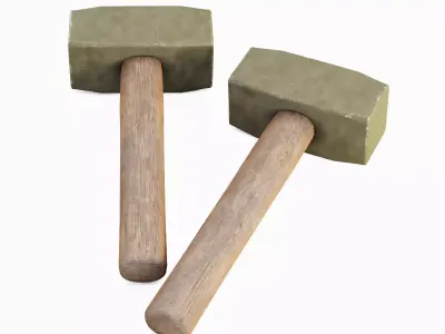 Industrial Wooden Hammer 05 Low-poly 3D model