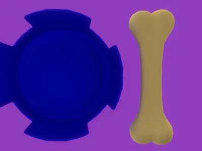 Stylized Blue Pet Bowl and Bone Toy Free low-poly 3D model