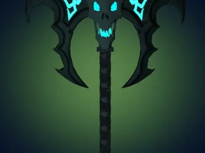Skull Dark Metal Axe Melee Weapon PBR 3D model Free 3D model