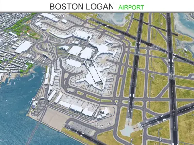 Boston Logan Airport 10km Low-poly 3D model