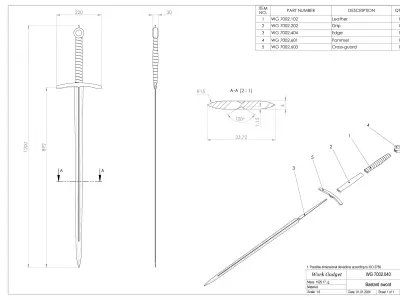 WG 7002 - Bastard sword Low-poly 3D model