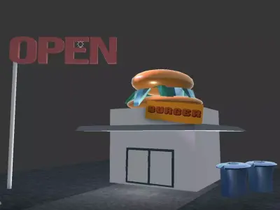 3D BURGER OUTLET WITH BEAUTIFUL ROAD SIDE  Low-poly 3D model