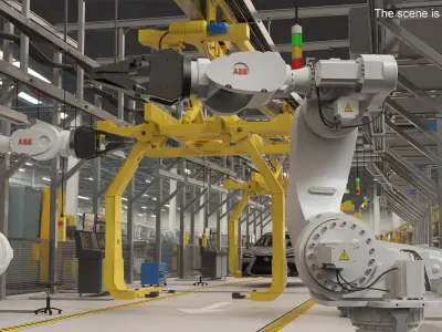 ABB 7600 Industrial Robot with Gripper White Rigged for Maya 3D model