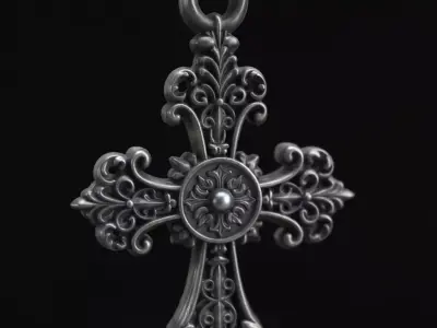 Baroque Cross Pendant Necklace Ornate Filigree Jewelry 3D print model