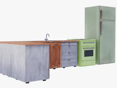 Kitchen Furniture Fridge Oven 3D model