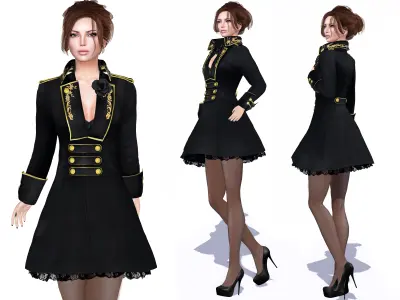 Military Style Embroidery Female Coat Low-poly 3D model