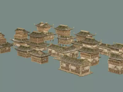 Ancient B Japanese Village Collection Low-poly 3D model Low-poly 3D model