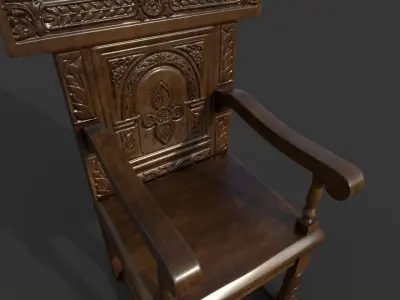 carving wood chair  Low-poly 3D model