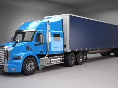Generic Semi Truck Sleeper Cab with Curtain Trailer 3D model
