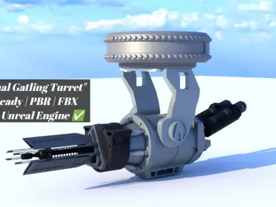 Sci-Fi Dual Gatling Gun Turret 3D Model Game Ready PBR Blender  3D model