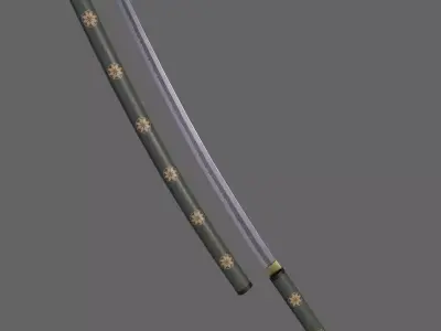 PBR Katana Japanese Sword Green V3 Low-poly 3D model