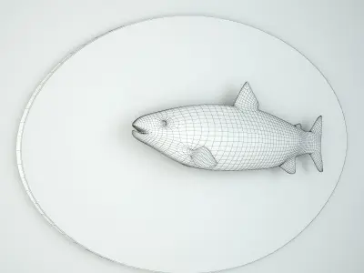 Antique Painted Carved Wood Fish Wall Sculpture 1 3D model