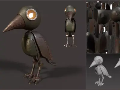 Mechanical Bird Figurine Low-poly 3D model