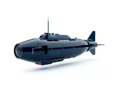 Dark Blue Submarine model pack Low-poly 3D model