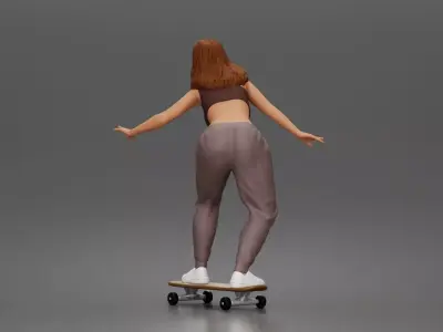 Skater girl balances gracefully wearing crop top jogger pants 3D print model