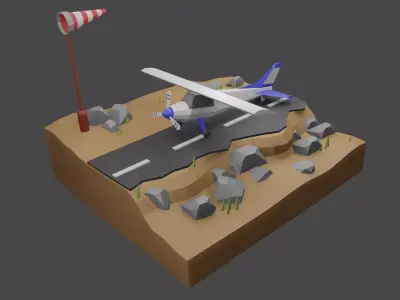 airplane model low poly on road Low-poly 3D model