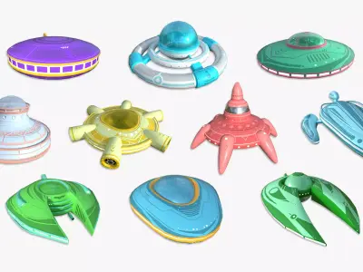 10 Alien Spaceships UFO Collection L - Cartoon - Spacecraft 3D Model Pack