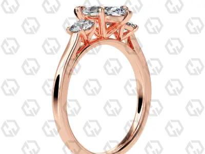 Ring 115 Marquise Shape Cathedral shank 3 stone ring with round 3D print model
