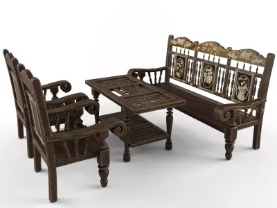 Vintage living room furniture set 3D model