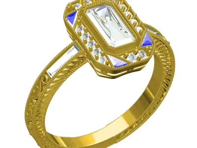 Antique Art Deco Style Engraving Engagement Ring 3D print model