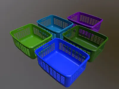 201Basket Game Ready Low Poly 3D Model set of plastic baskets Low-poly 3D model