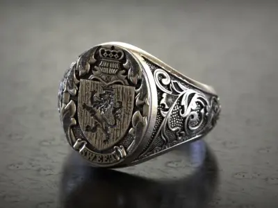  Mens Lion Knight Signet Ring  3D print model
