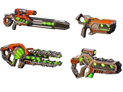 Weapons Set 4 Gun Pistol Assault rifle Sniper rifle machine gun  3D Model Pack purchase