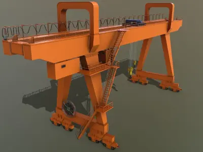 PBR Double Girder Gantry Crane V2 - Orange Low-poly 3D model