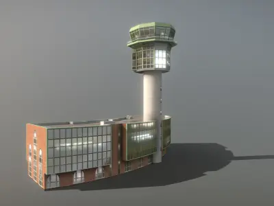 Airport Control Tower LIRN KDP Naples International Airport   Low-poly 3D model