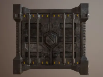 contener metal gate with warning sign Low-poly 3D model