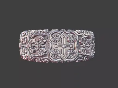 Mens Band Crosses floral ring Ornamental 3D print model