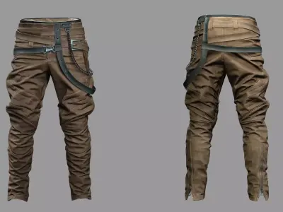 Brown Tactical Pants with Straps - Game-Ready 3D Clothing Low-poly 3D model