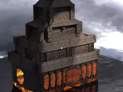 Lizard Cult 3 Town Hall Walls Kitbash  3D model