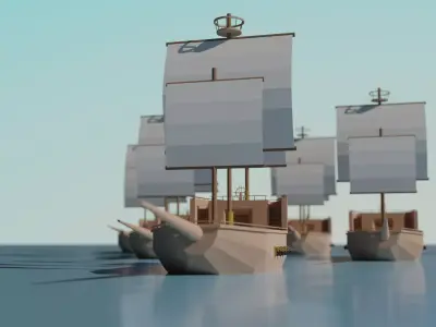 Low Poly Ship sailing floating in ocean Free low-poly 3D model