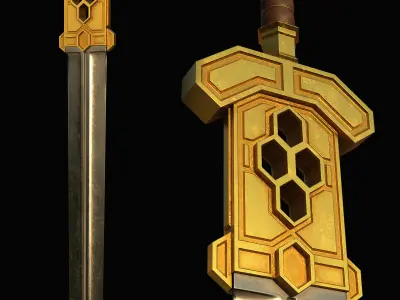 Dwarven golden greatsword Low-poly 3D model