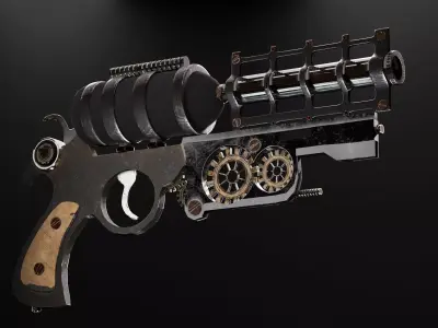 Steampunk revolver gun Low-poly 3D model