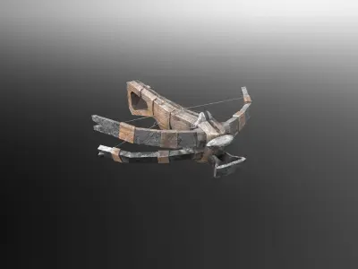 Game-ready crossbow wooden weapon Low-poly 3D model
