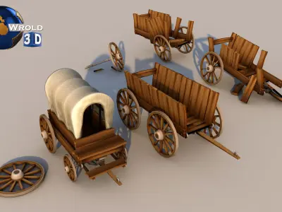 Medieval Cart Lowpoly Collection Pack 3D Model Low-poly 3D model