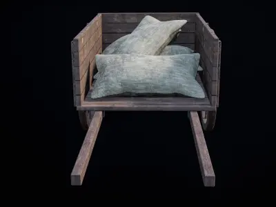 Wooden Cart Gameready PBR Low-poly 3D model
