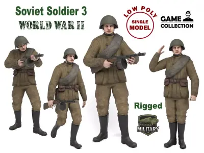 Soviet soldier 3 Low-poly 3D model