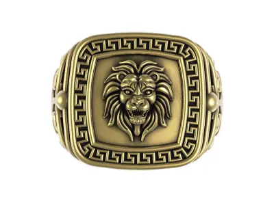 Lion Face Greek Key Ring 3D print model