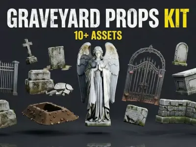 Graveyard Cemetery Pack Low-poly 3D model